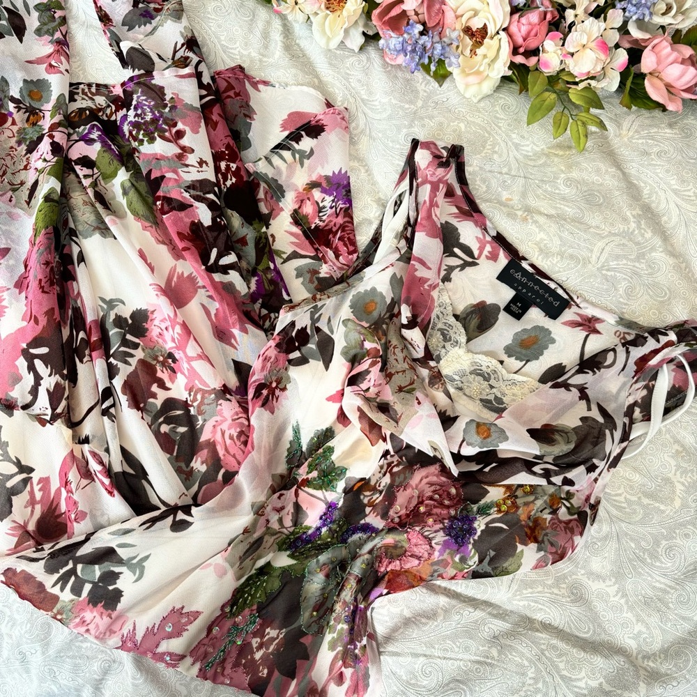 Connected Apparel Floral beaded Midi Dress – Size M